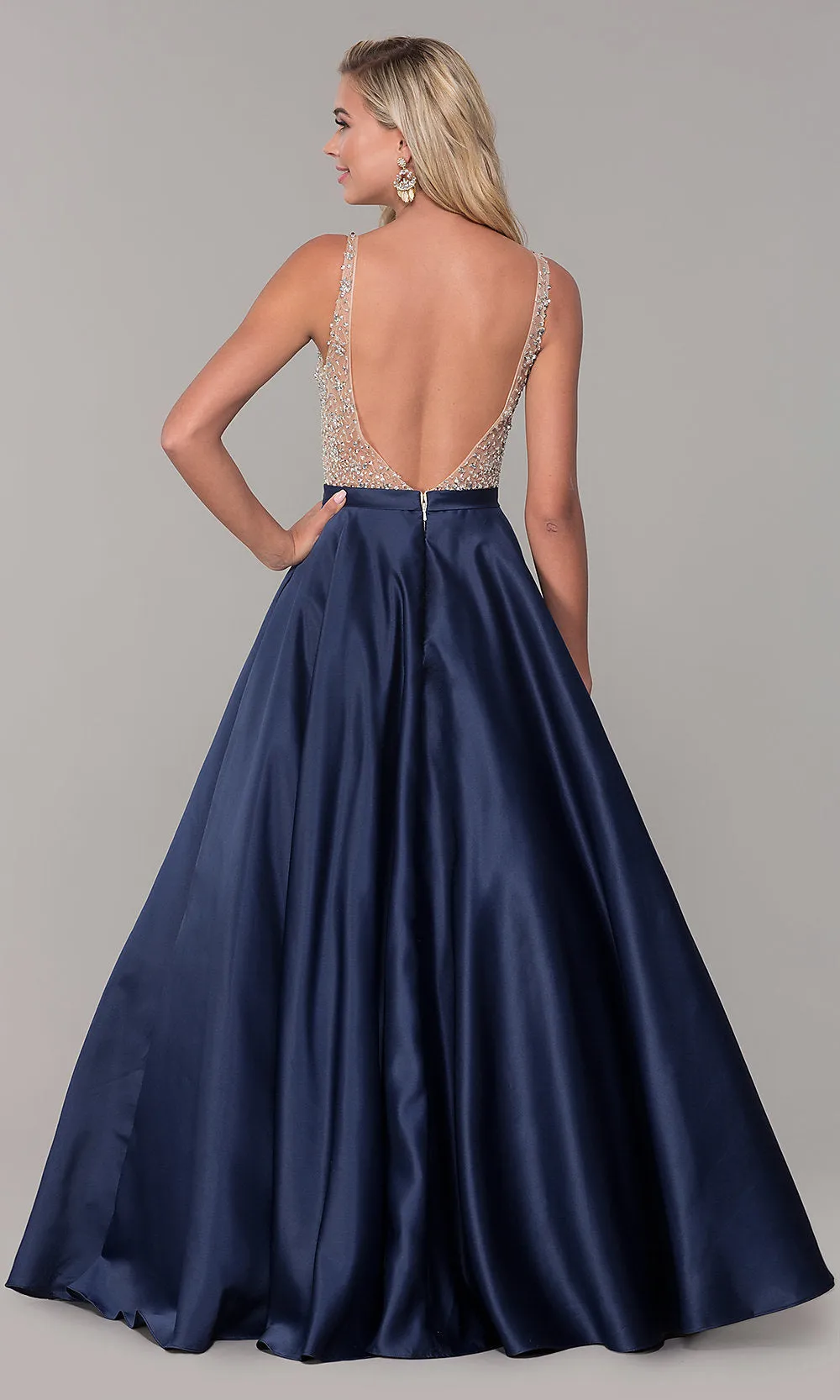A-Line Long V-Neck Prom Dress with Pockets