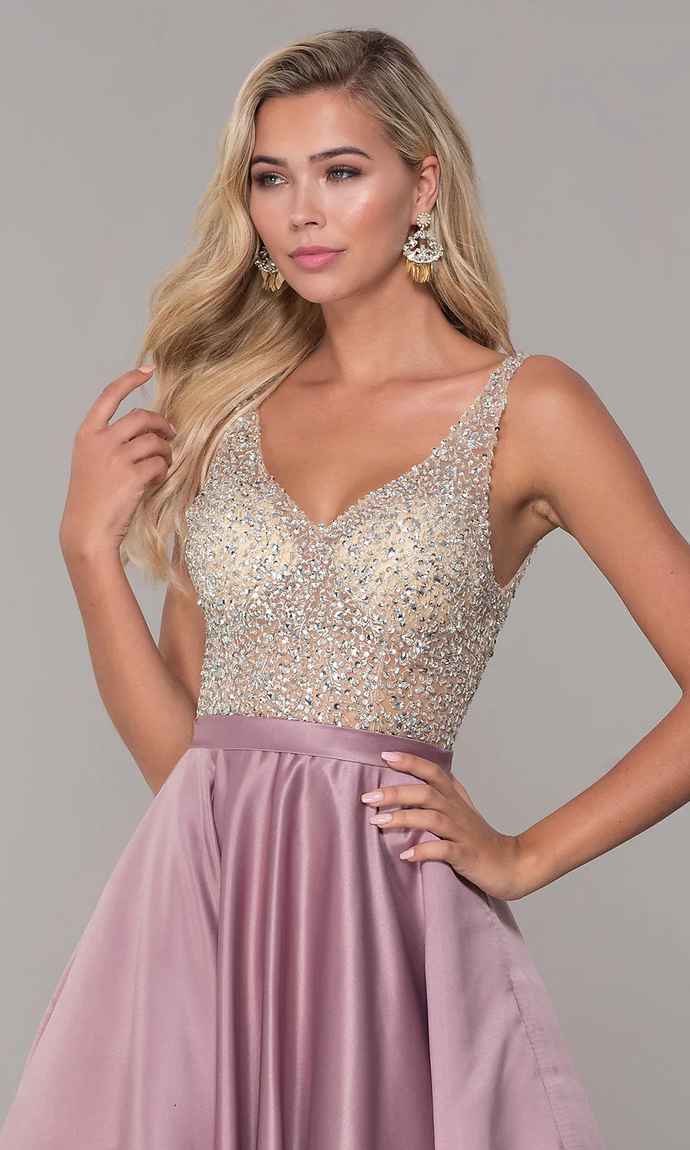 A-Line Long V-Neck Prom Dress with Pockets