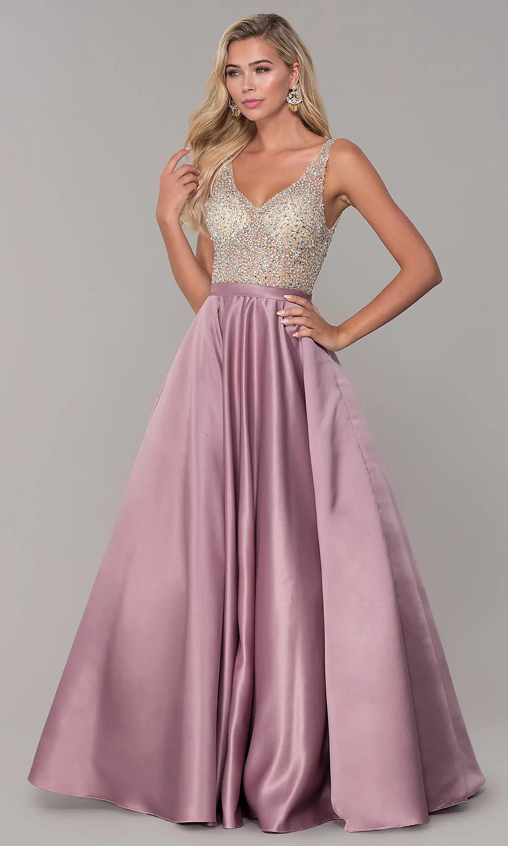 A-Line Long V-Neck Prom Dress with Pockets