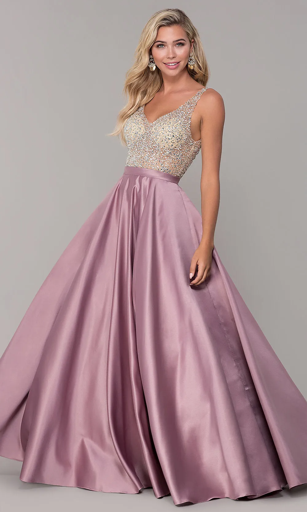 A-Line Long V-Neck Prom Dress with Pockets