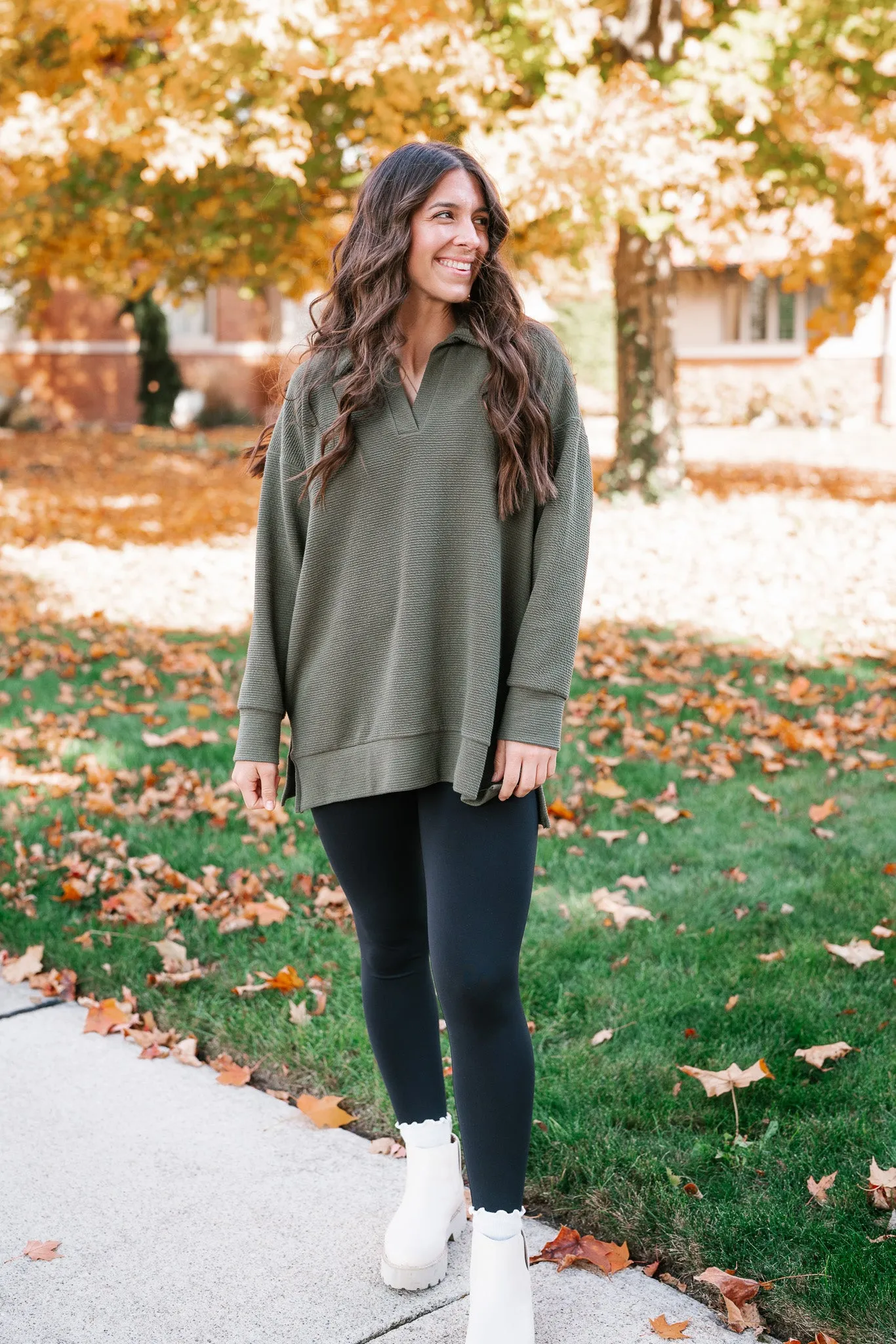 After Hours V-Neck Pullover - Olive