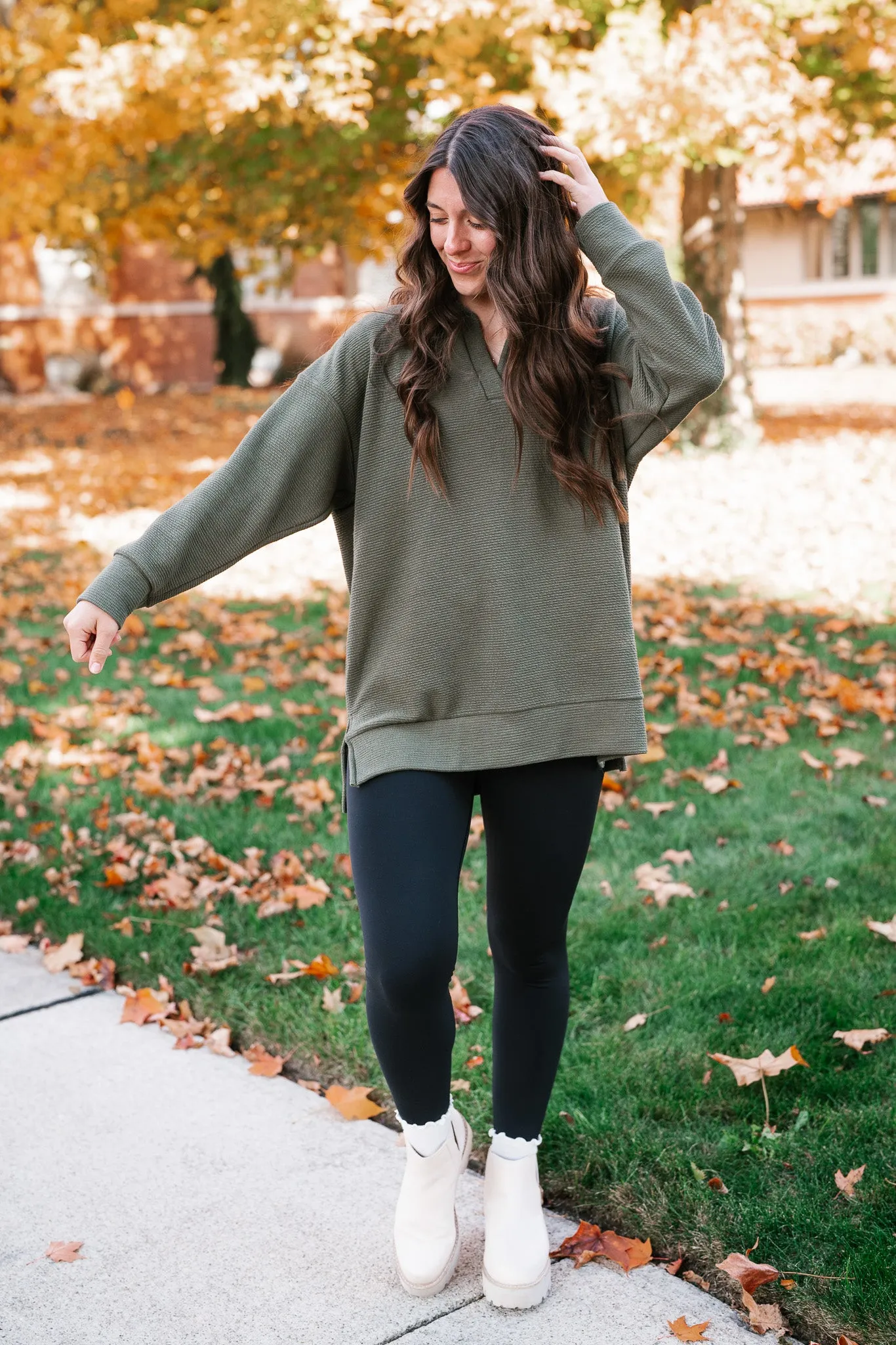 After Hours V-Neck Pullover - Olive