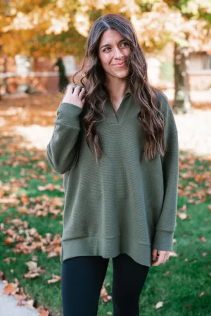 After Hours V-Neck Pullover - Olive