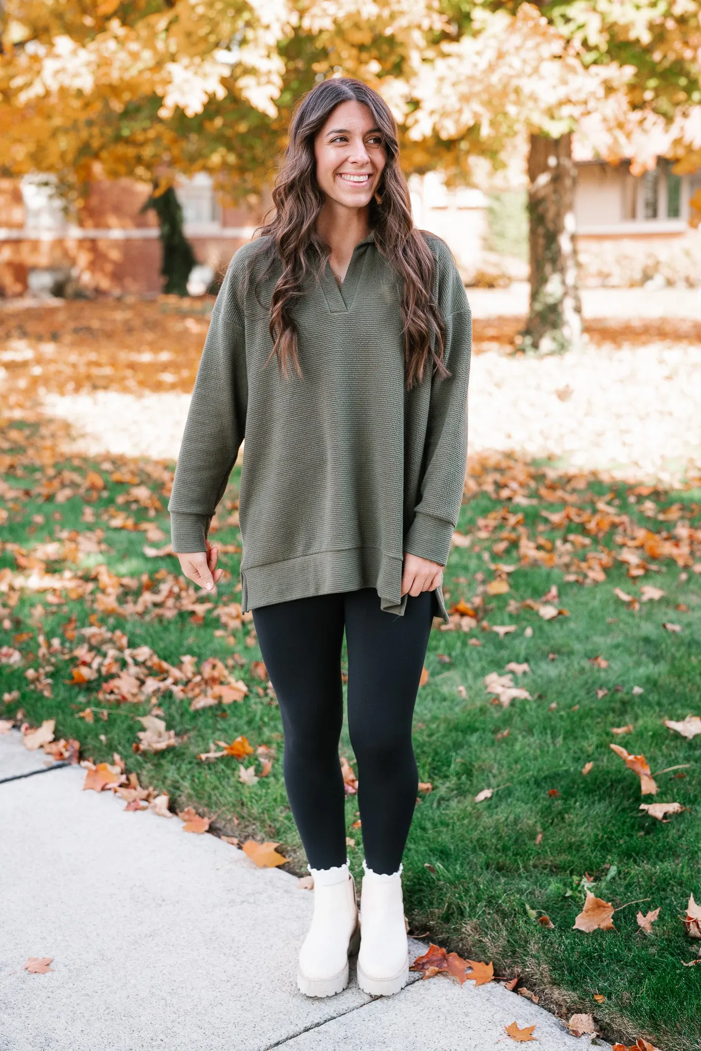 After Hours V-Neck Pullover - Olive