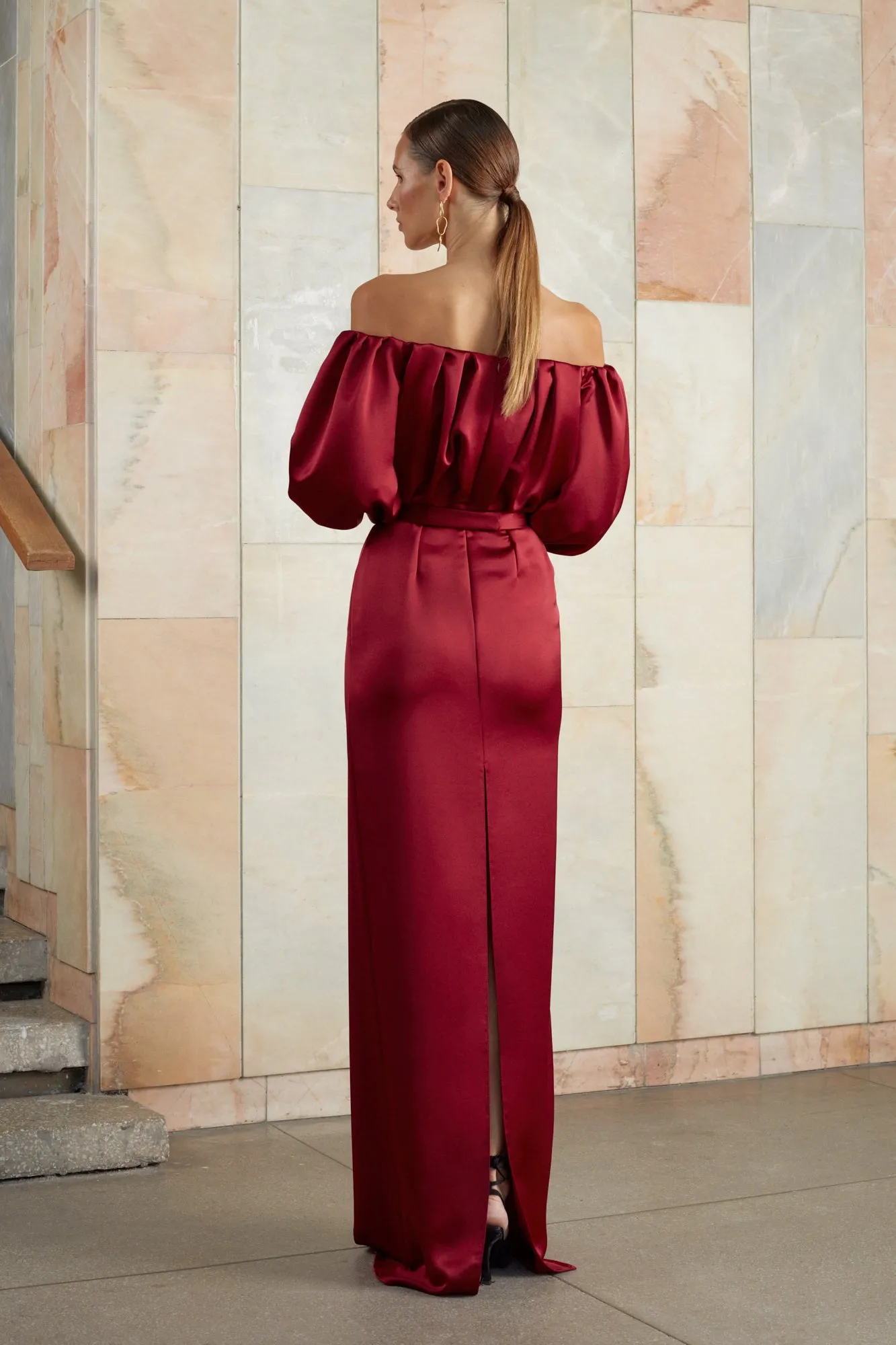 ALICE red off shoulder maxi dress