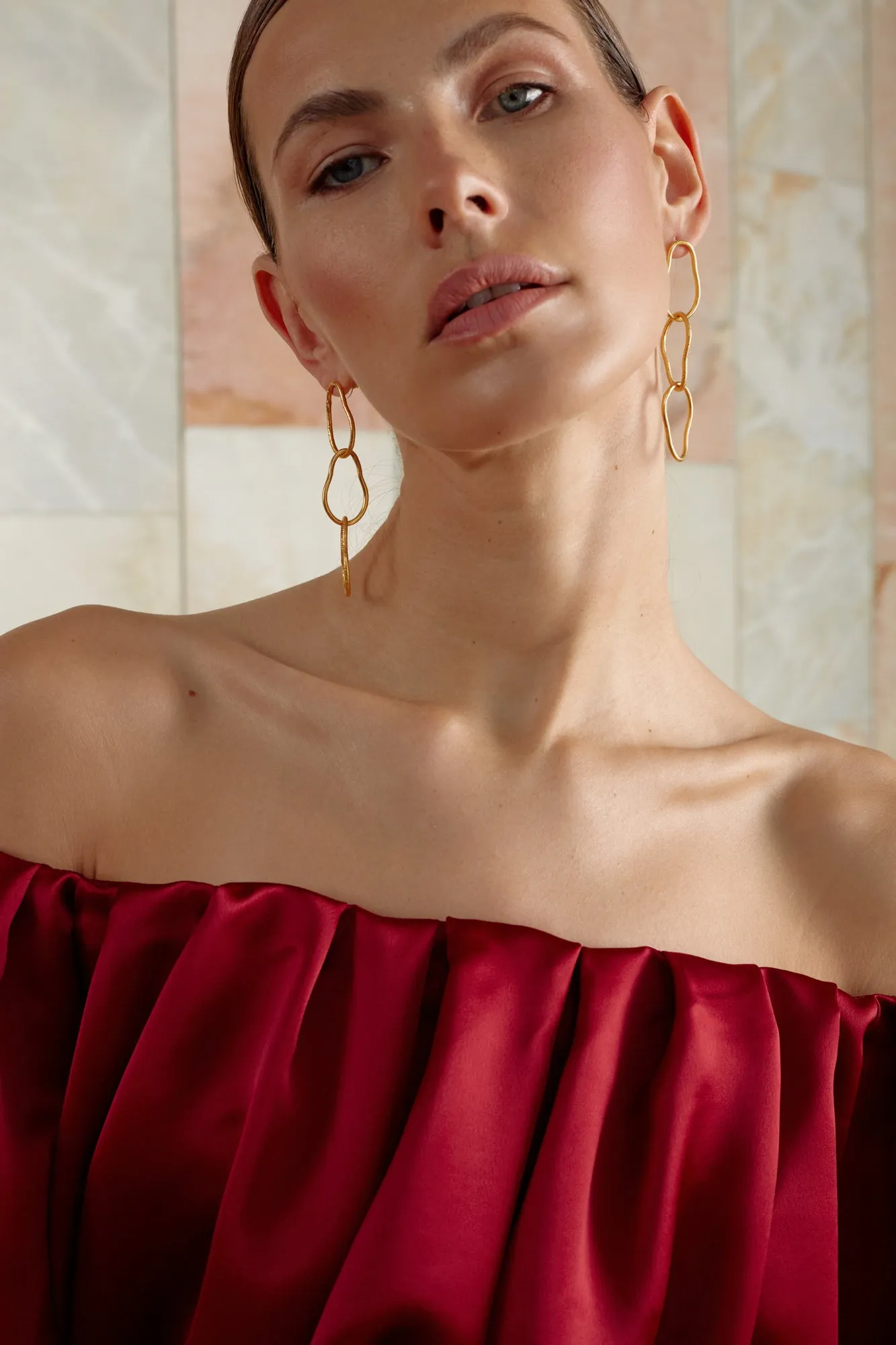 ALICE red off shoulder maxi dress