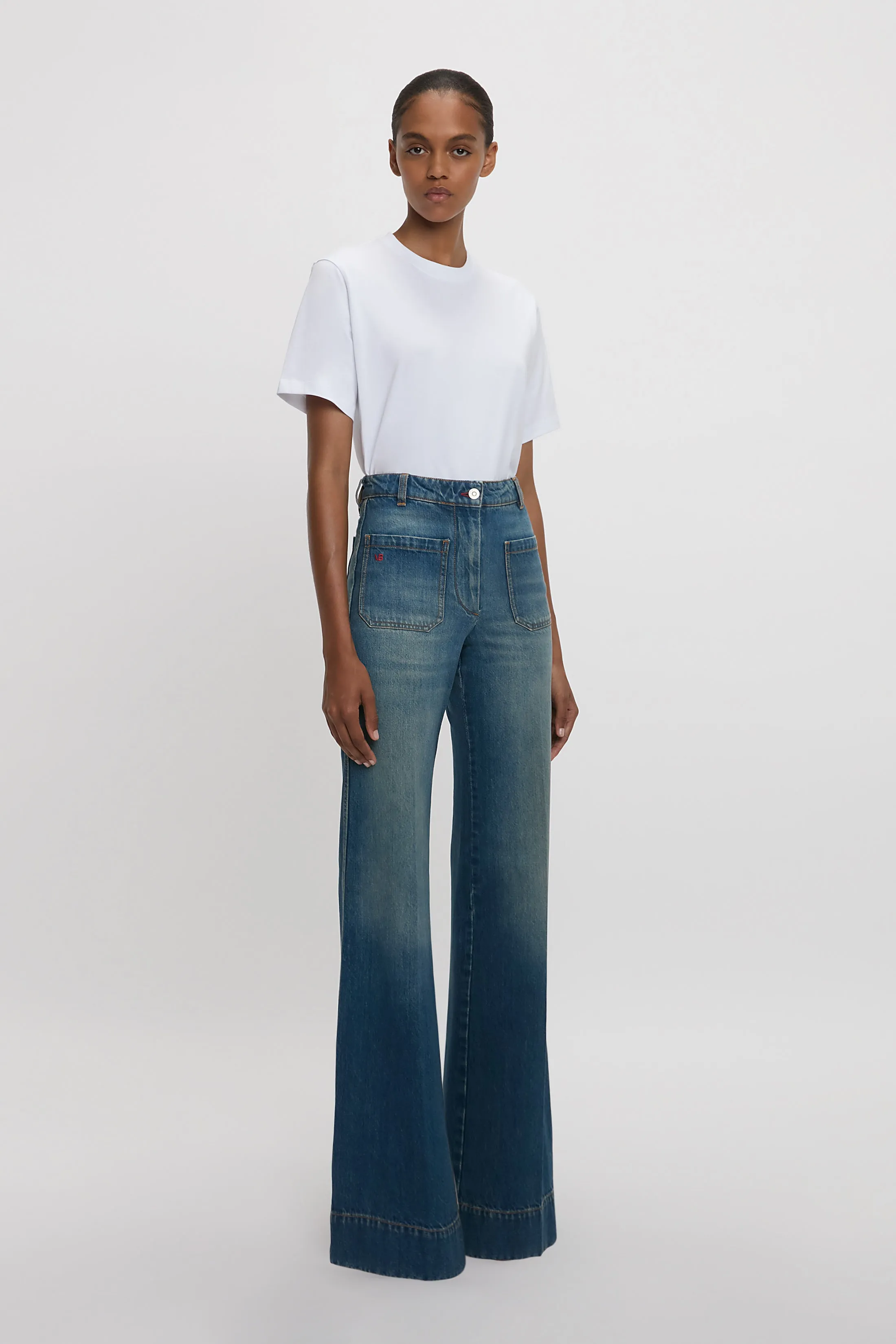 Alina High Waisted Stretch Jean In Mid Blue