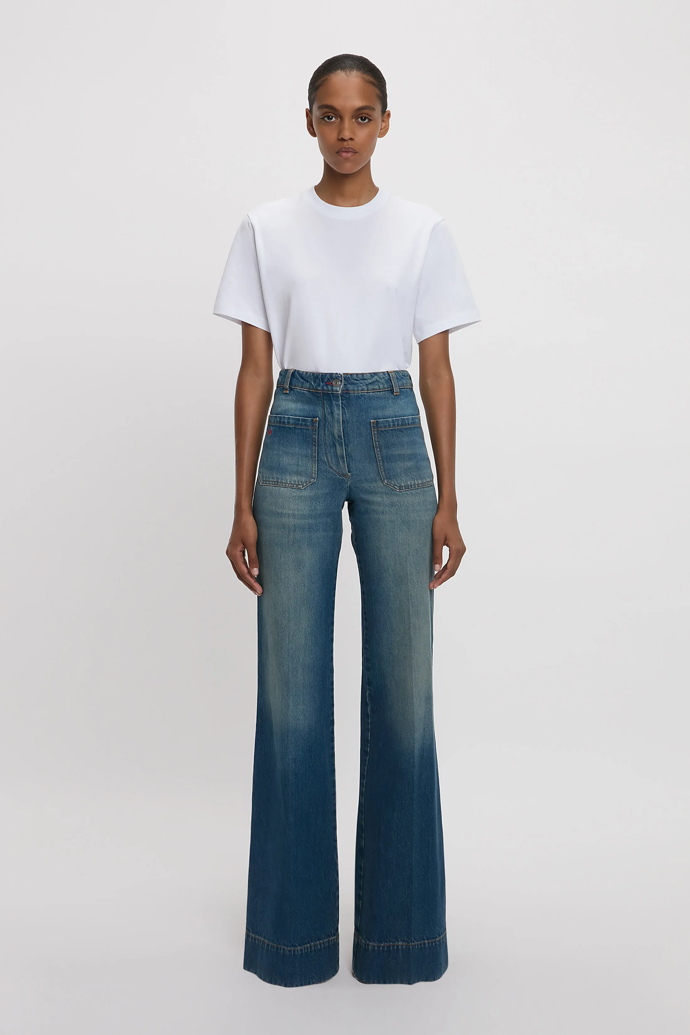 Alina High Waisted Stretch Jean In Mid Blue