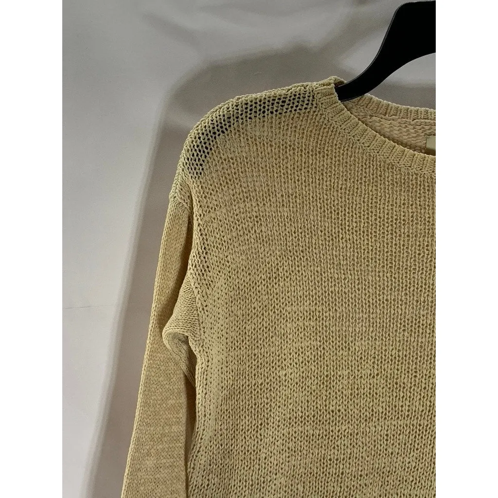 ANN TAYLOR LOFT Women's Petite Tan Knit Crewneck Long Sleeve Sweater SZ XS/P