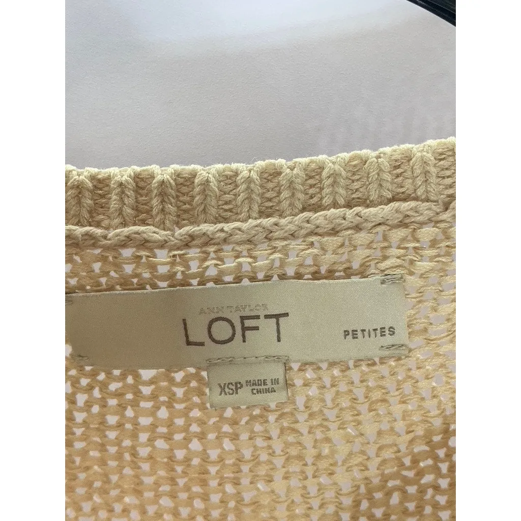 ANN TAYLOR LOFT Women's Petite Tan Knit Crewneck Long Sleeve Sweater SZ XS/P