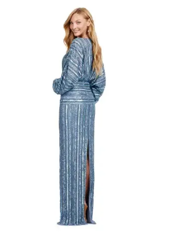 Ashley Lauren 11490 Long Prom Dress V-Neck Sequin Evening Gown Dolman Sleeves Formal Pageant