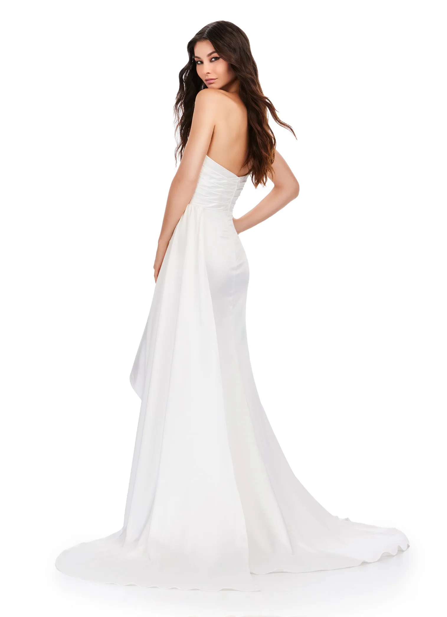Ashley Lauren 11576 Long Prom Dress One Shoulder Ruched Satin Gown Slit Formal Pageant Gown