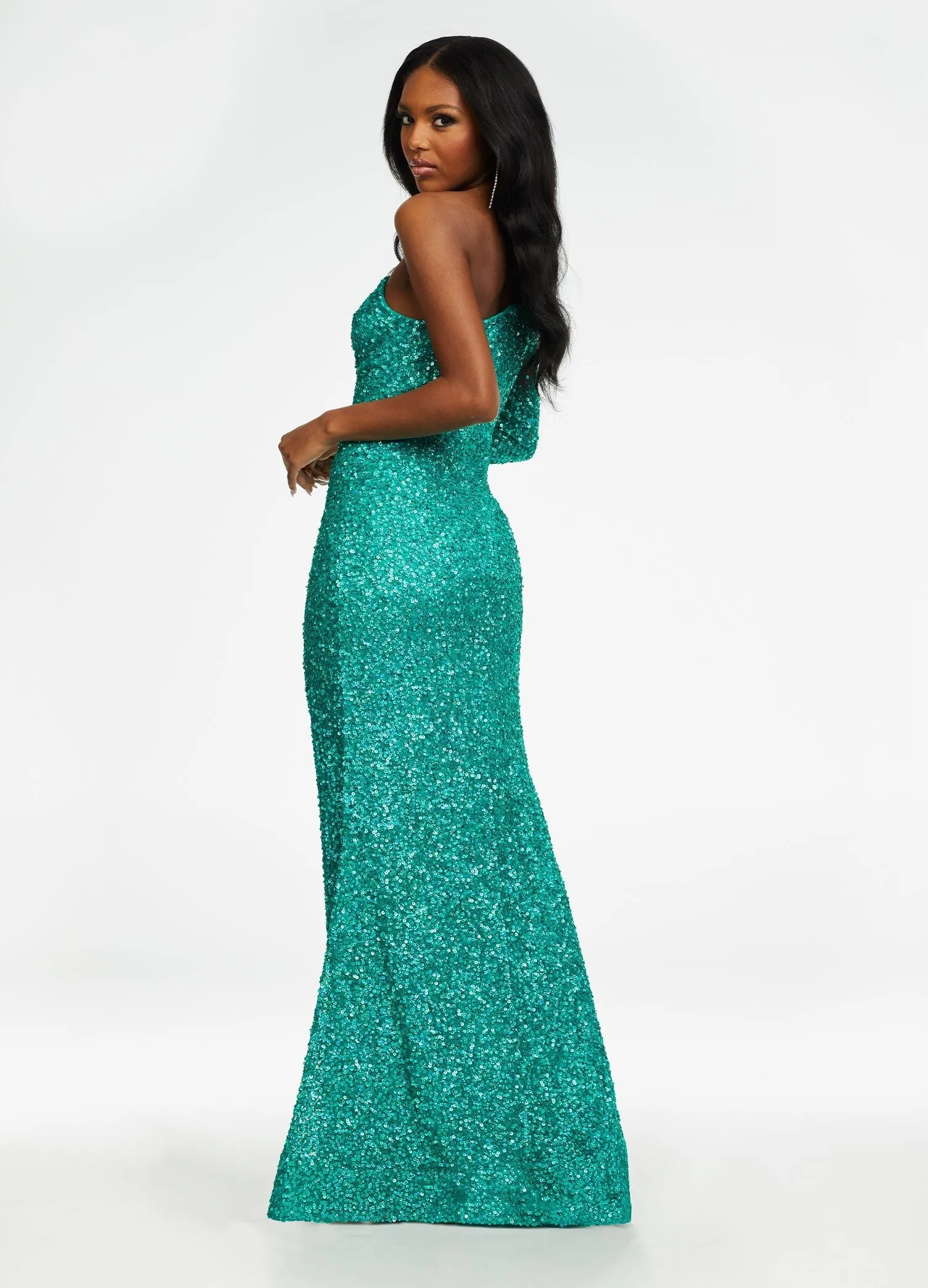 Ashley Lauren 1977 Size 0 Orchid Prom Dress One Sleeve Fully Beaded Long Pageant Dress with High Side Slit