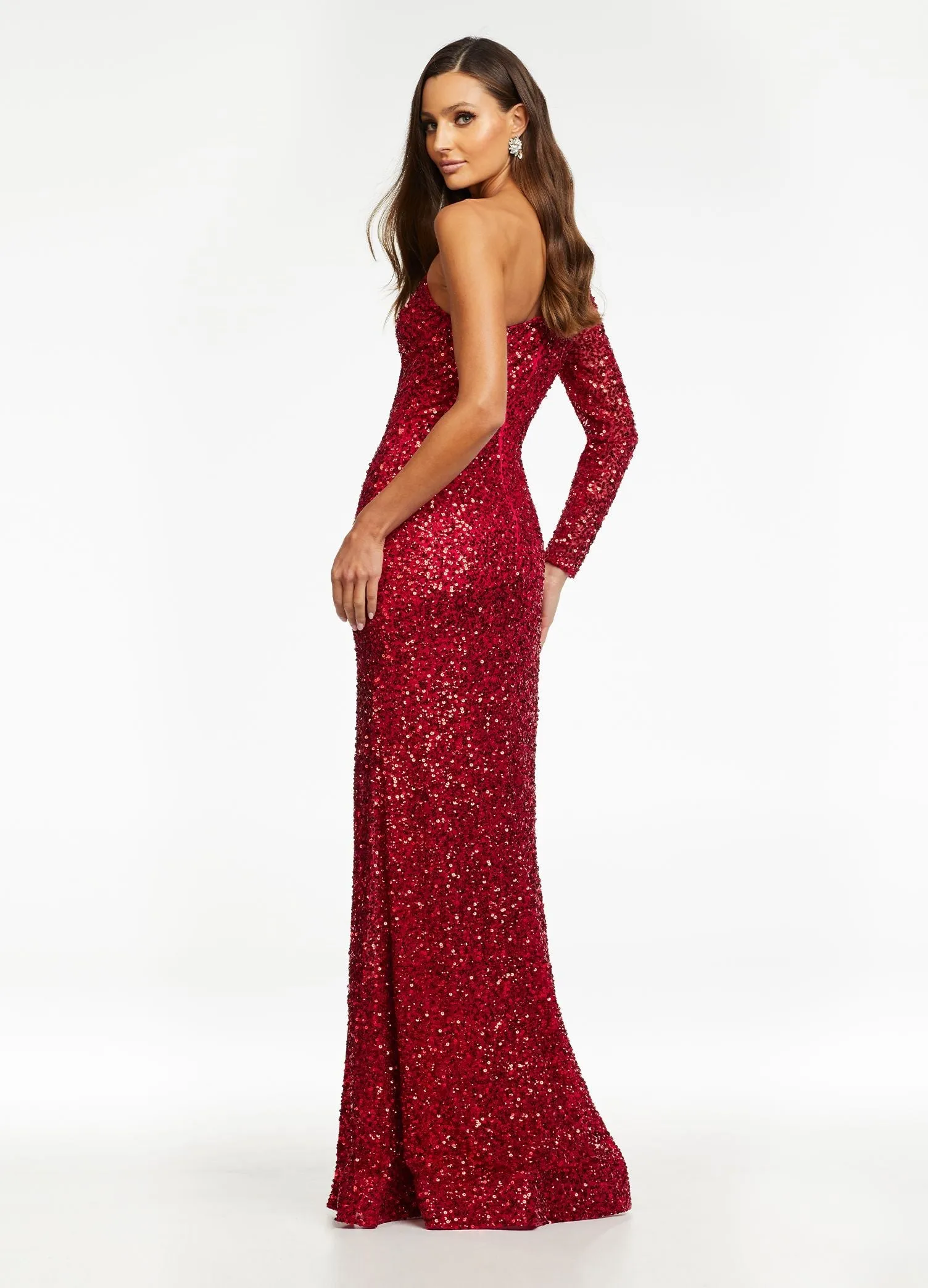 Ashley Lauren 1977 Size 0 Orchid Prom Dress One Sleeve Fully Beaded Long Pageant Dress with High Side Slit