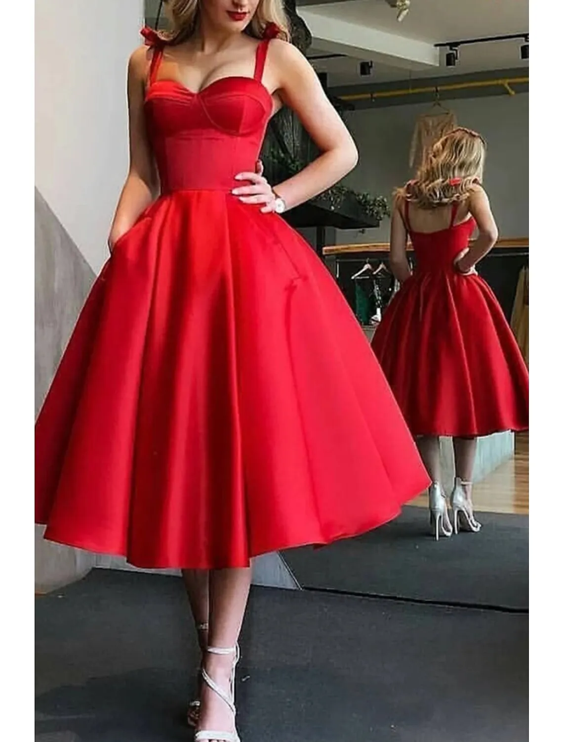 Ball Gown Cocktail Black Dress Plus Size Vintage Dress Party Wear Prom Tea Length Sleeveless Spaghetti Strap Wednesday Addams Family Satin with Pleats