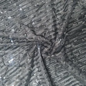 Black sequence embroidery net lycra fabric net sequence
