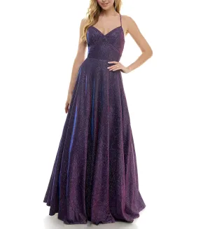 City Studio Juniors' Glitter-Knit V-Neck Ball Gown