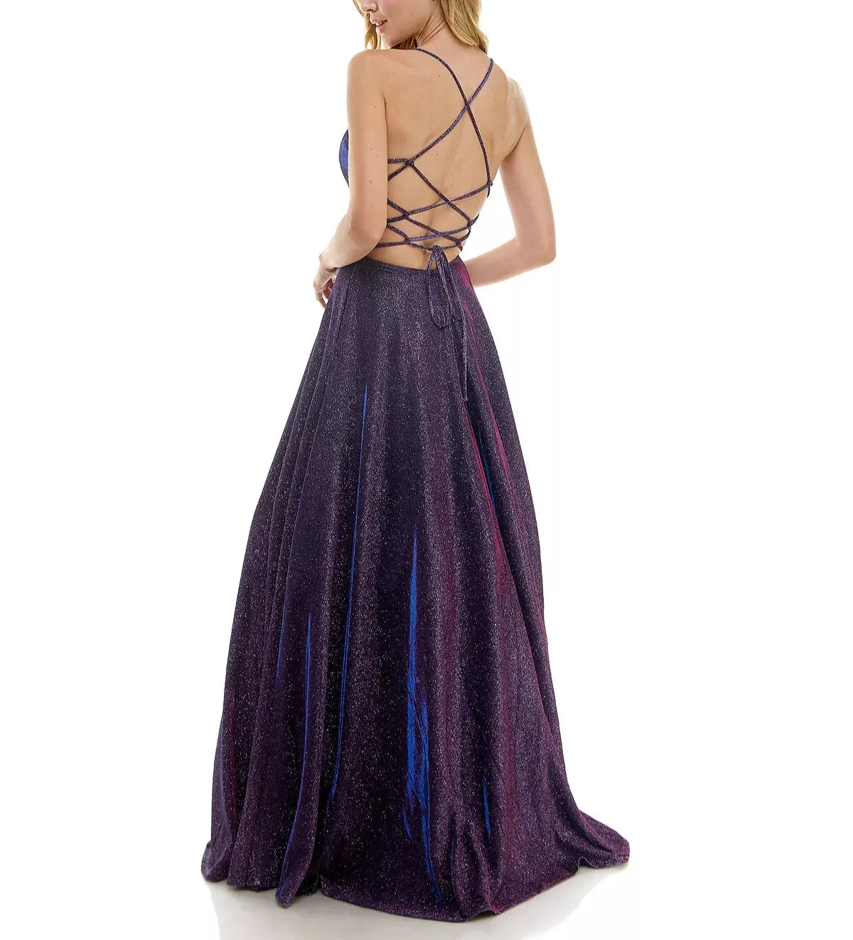 City Studio Juniors' Glitter-Knit V-Neck Ball Gown