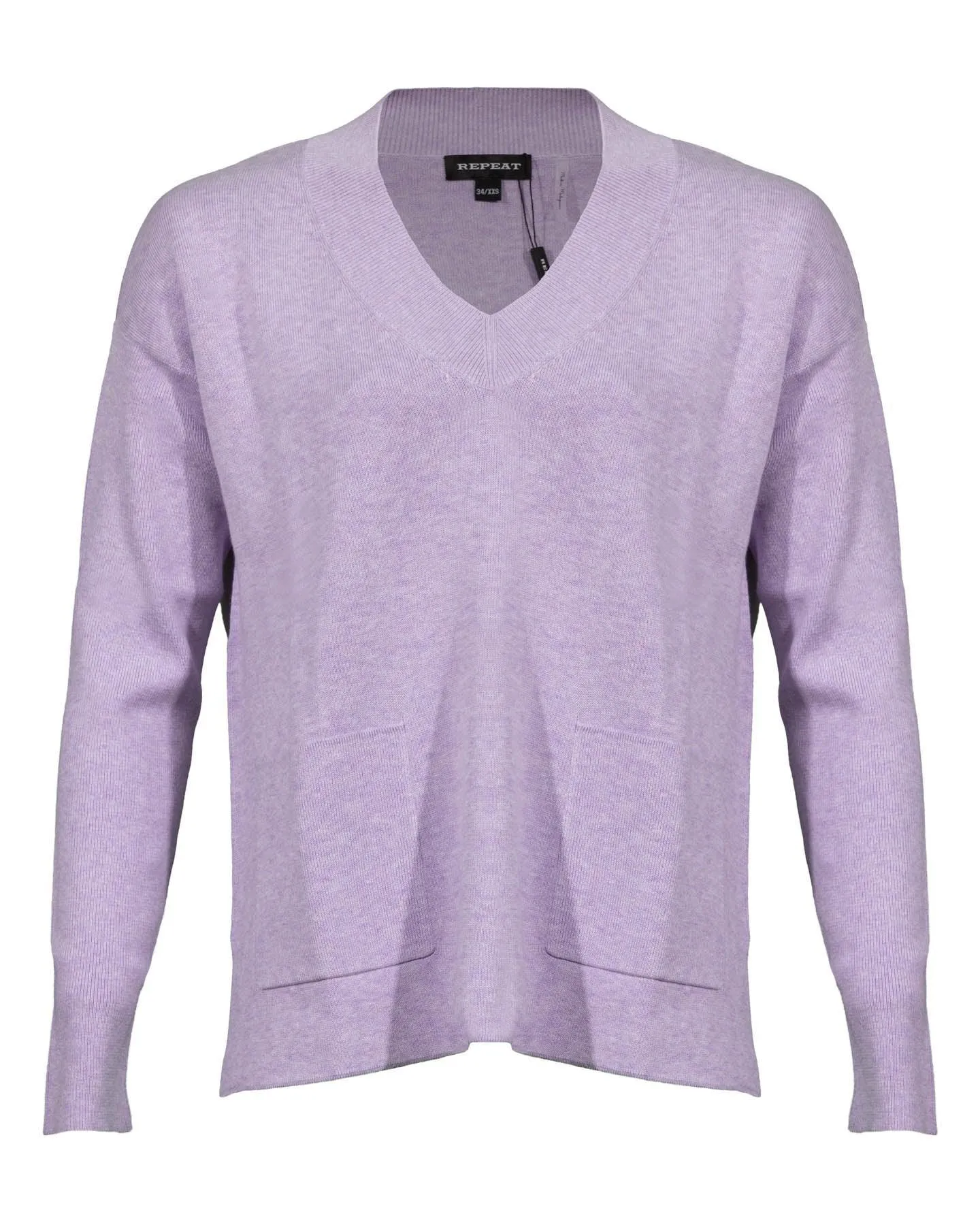 Cotton Blend V-Neck Pullover Lilac