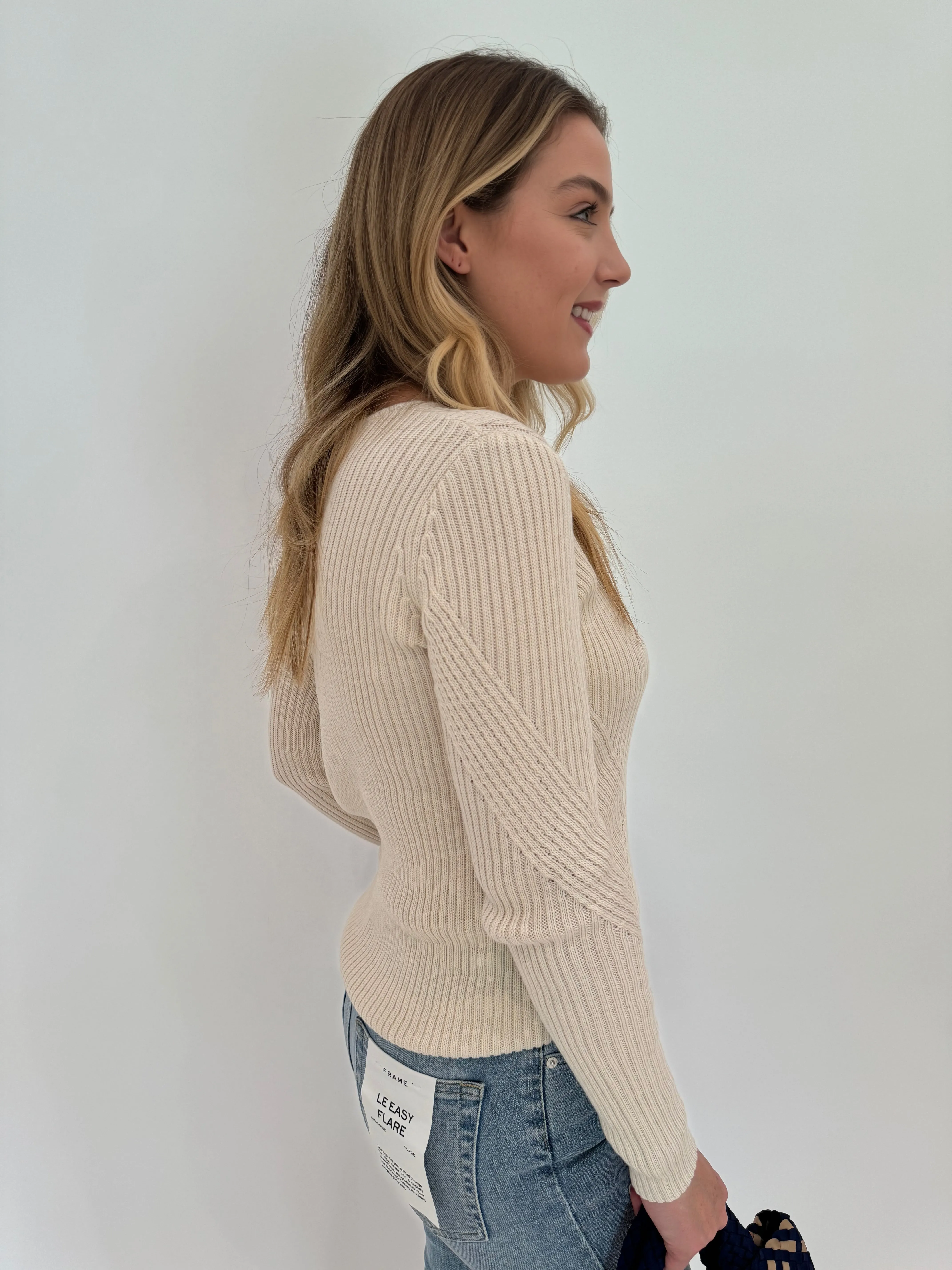 Cotton Crew Jacquard Sweater - Ecru
