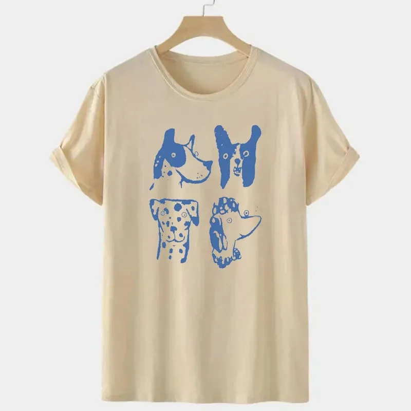 Crewneck Cute Dogs white oversized Tees for the ladies