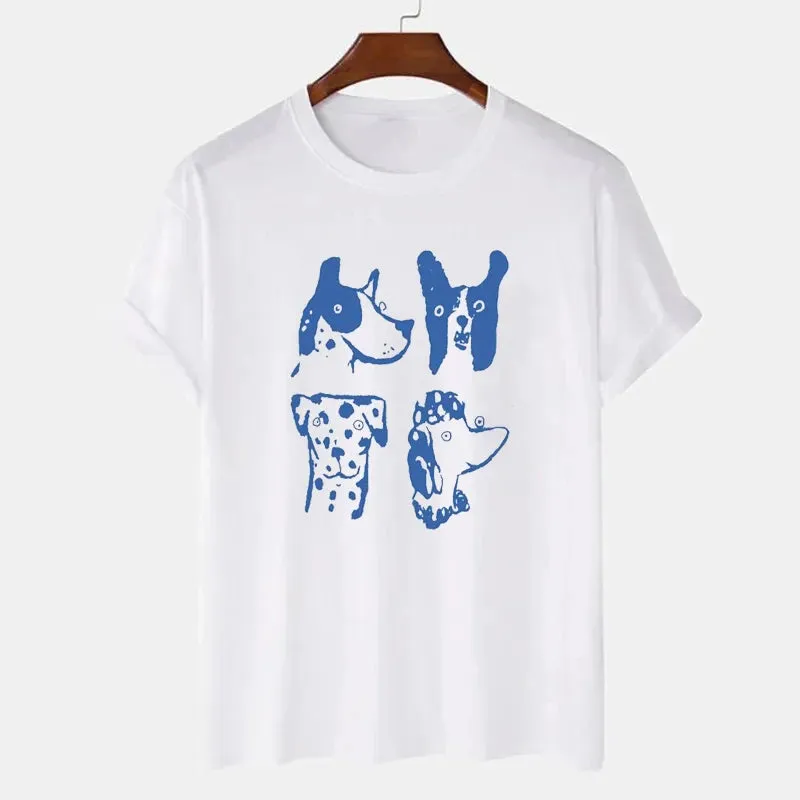 Crewneck Cute Dogs white oversized Tees for the ladies