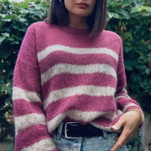 Custom 100% Cotton 0-Neck Striped Women’s Knitted Pullover Sweater - Vibrant and Comfortable