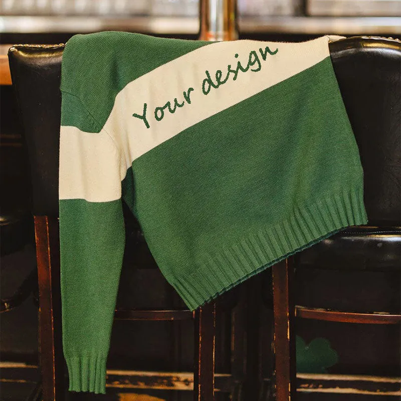 Custom 100% Cotton Women Knit Pullover Sweater | Retro Varsity Stripe Knitwear | OEM/ODM Sweater Manufacturer