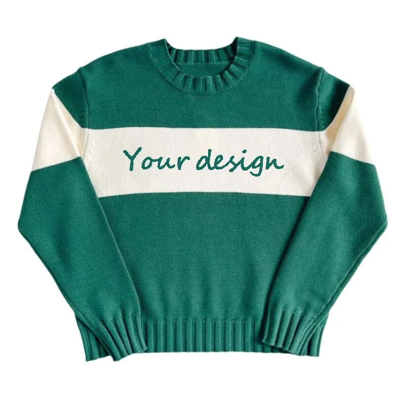 Custom 100% Cotton Women Knit Pullover Sweater | Retro Varsity Stripe Knitwear | OEM/ODM Sweater Manufacturer