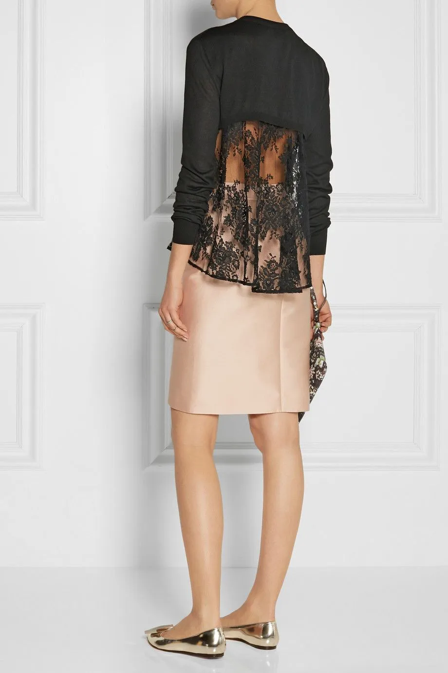 Erdem Tita Black Wool Knit Pullover with Sheer Lace Inset - S
