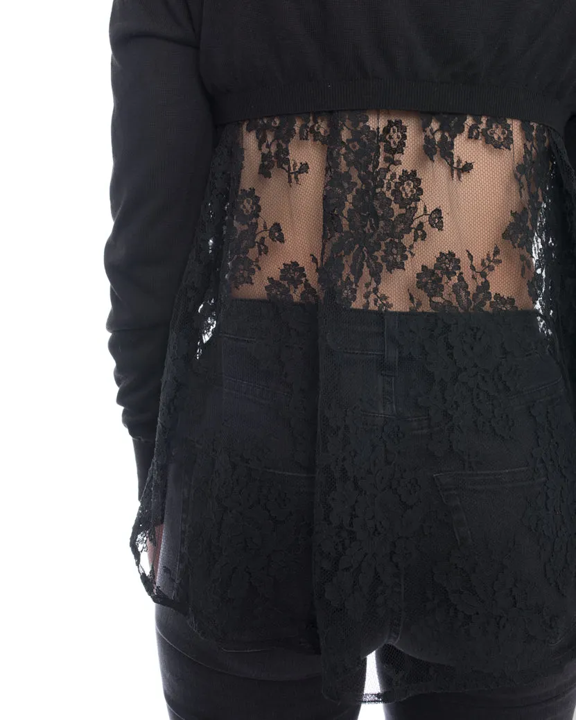Erdem Tita Black Wool Knit Pullover with Sheer Lace Inset - S