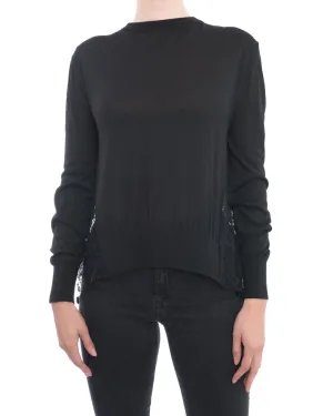 Erdem Tita Black Wool Knit Pullover with Sheer Lace Inset - S