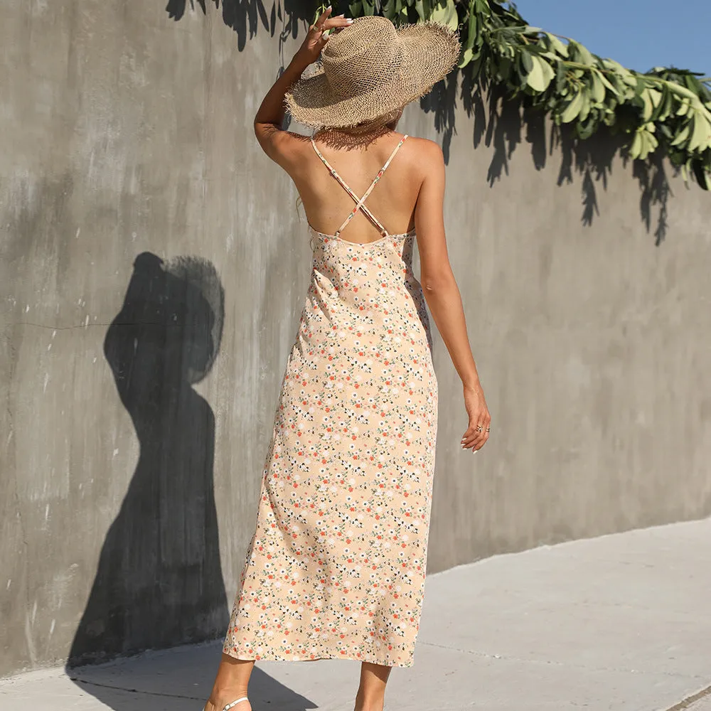 Floral Print Strap Slim Maxi Dress