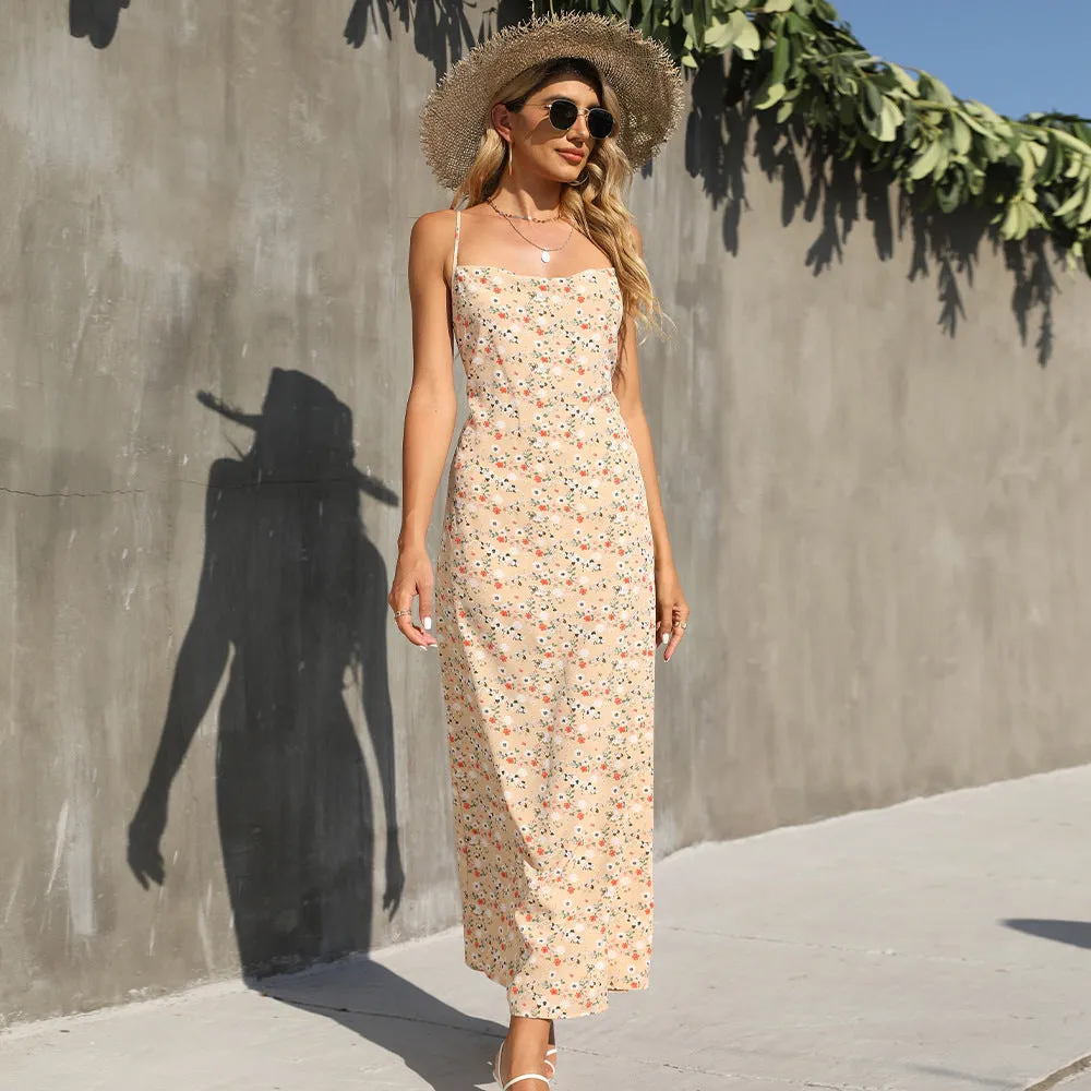Floral Print Strap Slim Maxi Dress