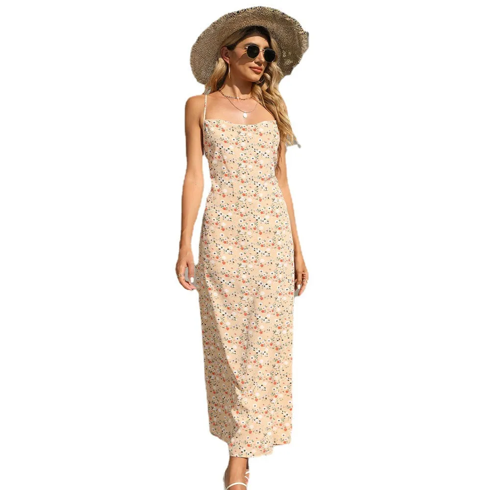 Floral Print Strap Slim Maxi Dress