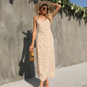 Floral Print Strap Slim Maxi Dress