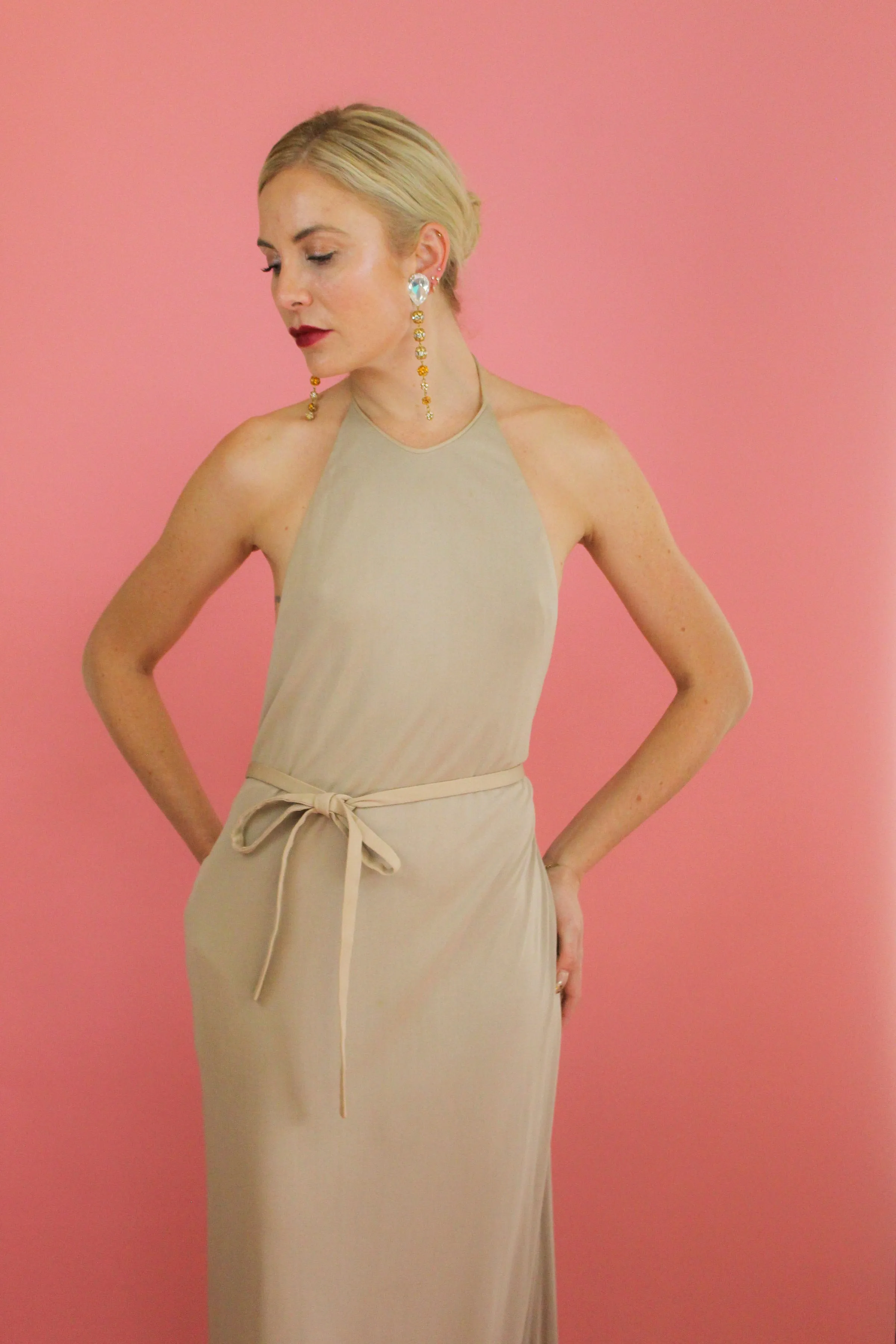 Galanos 1970's Halter Jersey Backless Gown