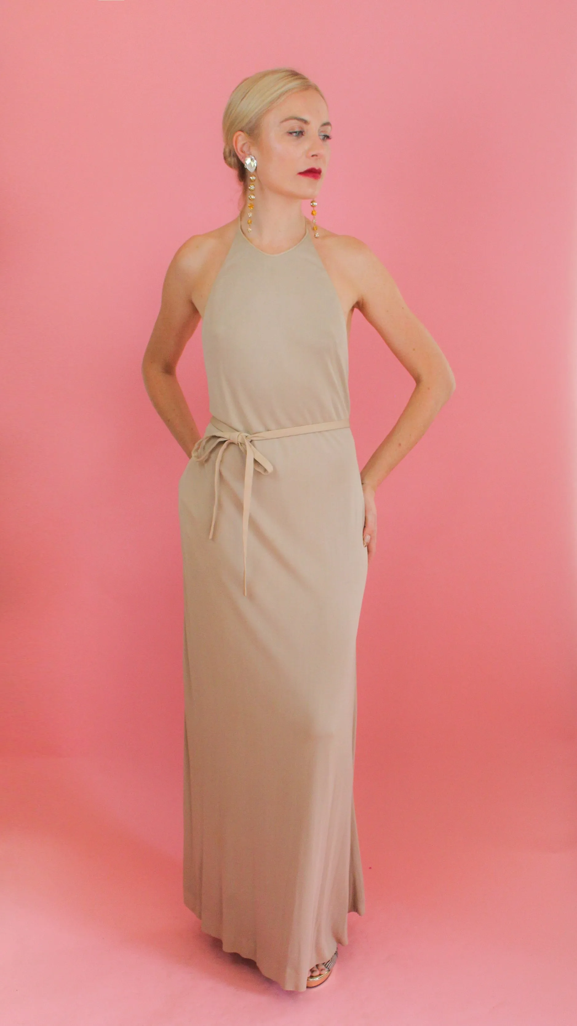 Galanos 1970's Halter Jersey Backless Gown