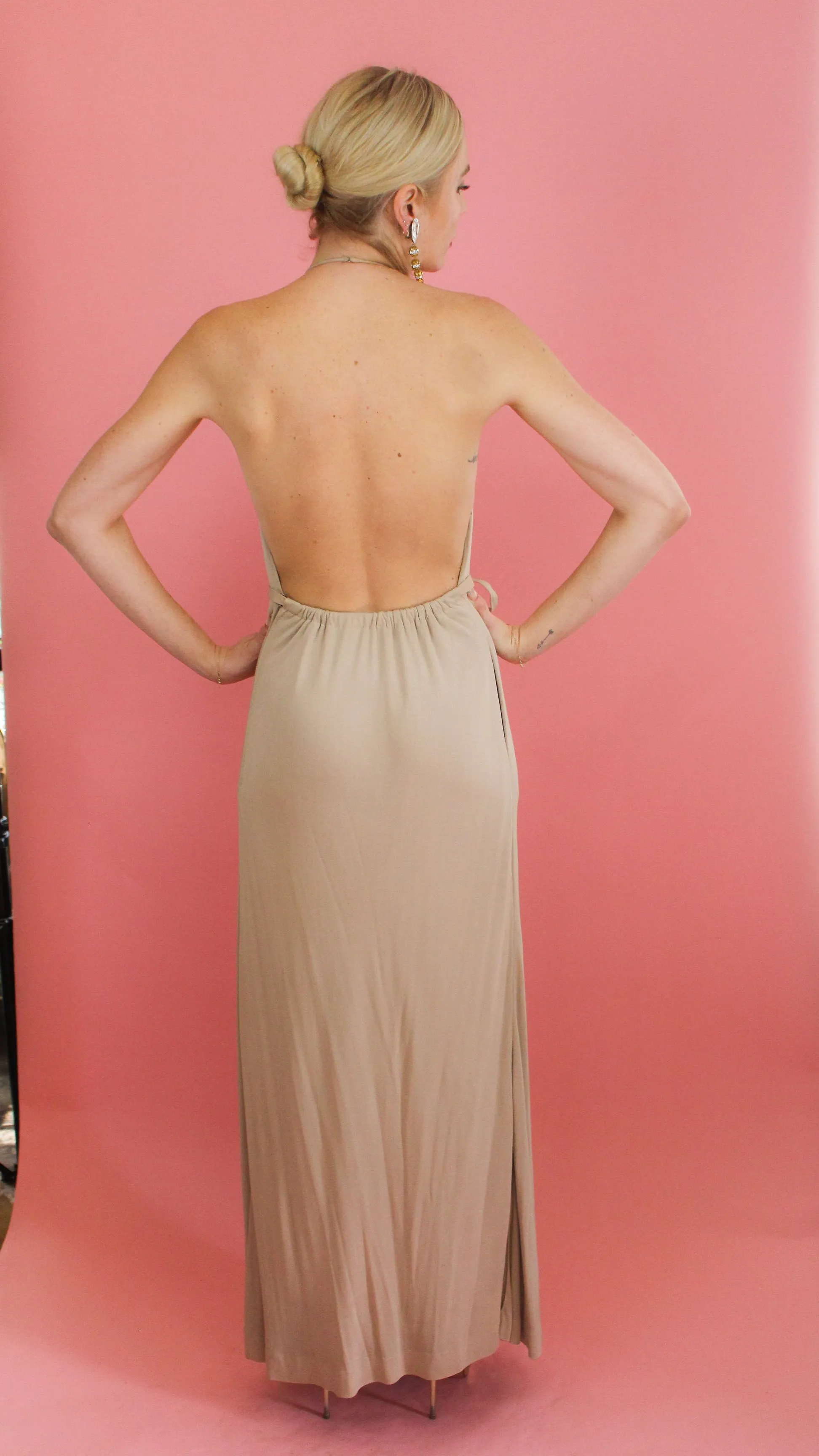 Galanos 1970's Halter Jersey Backless Gown