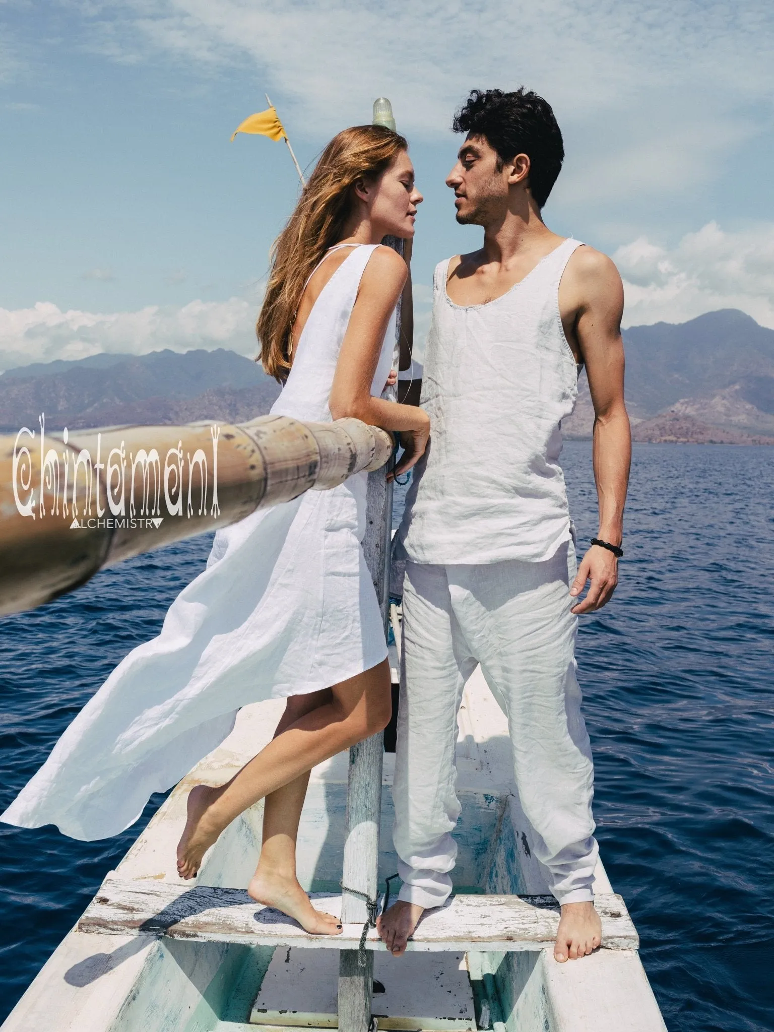 High Low Linen Maxi Dress with Open Back / White
