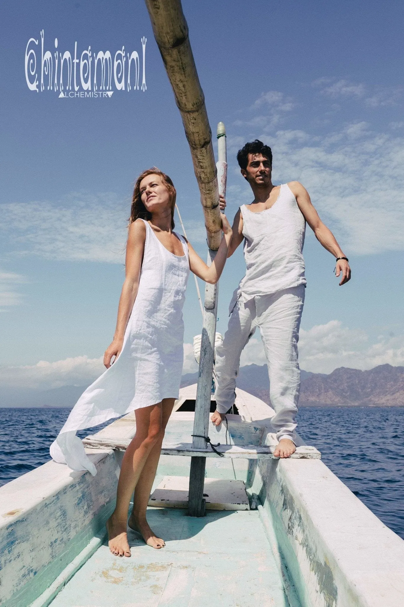 High Low Linen Maxi Dress with Open Back / White