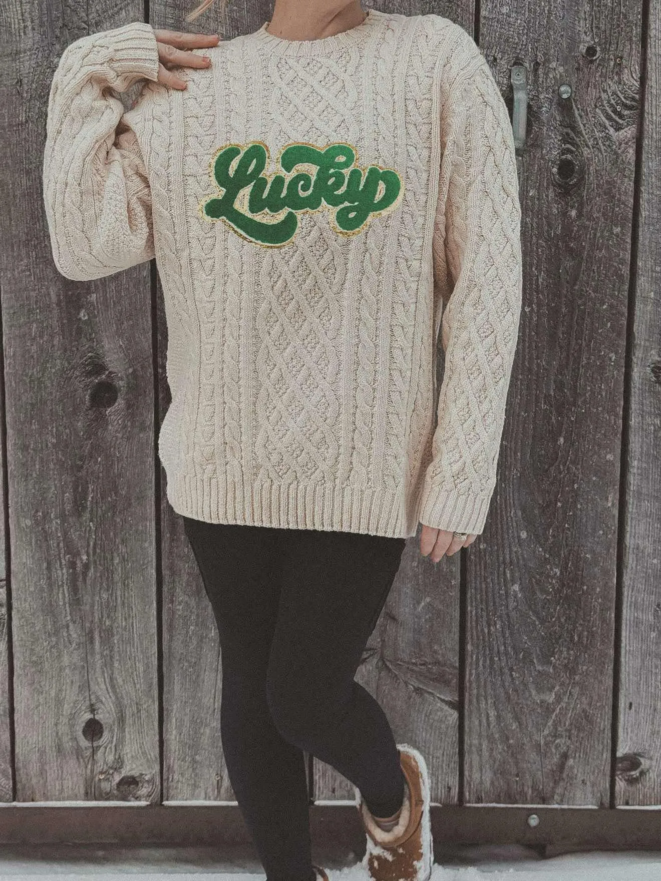 Irish Aran Style Knit Oversized Sweater - Lucky, Buffalo, Green, Navy, Black