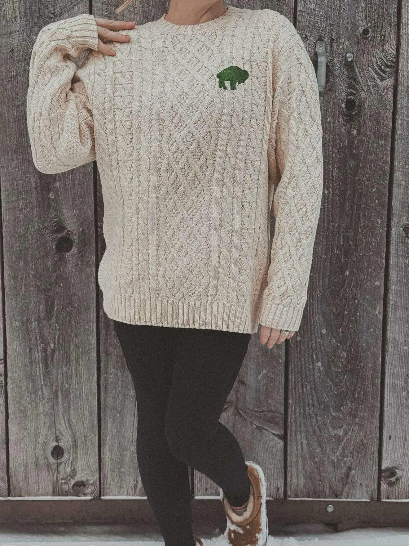 Irish Aran Style Knit Oversized Sweater - Lucky, Buffalo, Green, Navy, Black