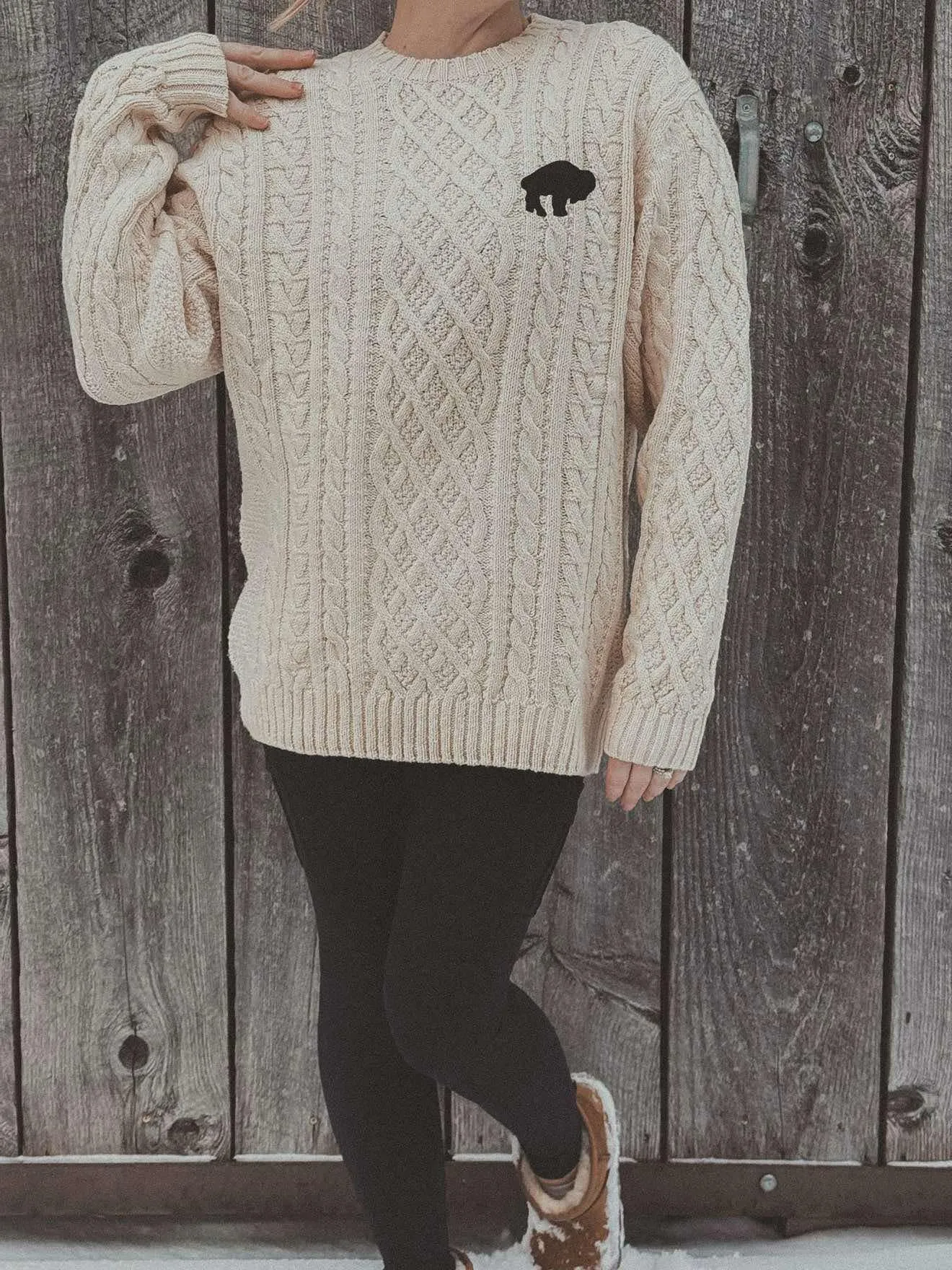 Irish Aran Style Knit Oversized Sweater - Lucky, Buffalo, Green, Navy, Black