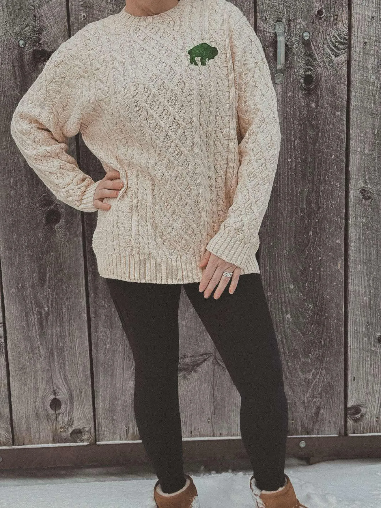 Irish Aran Style Knit Oversized Sweater - Lucky, Buffalo, Green, Navy, Black