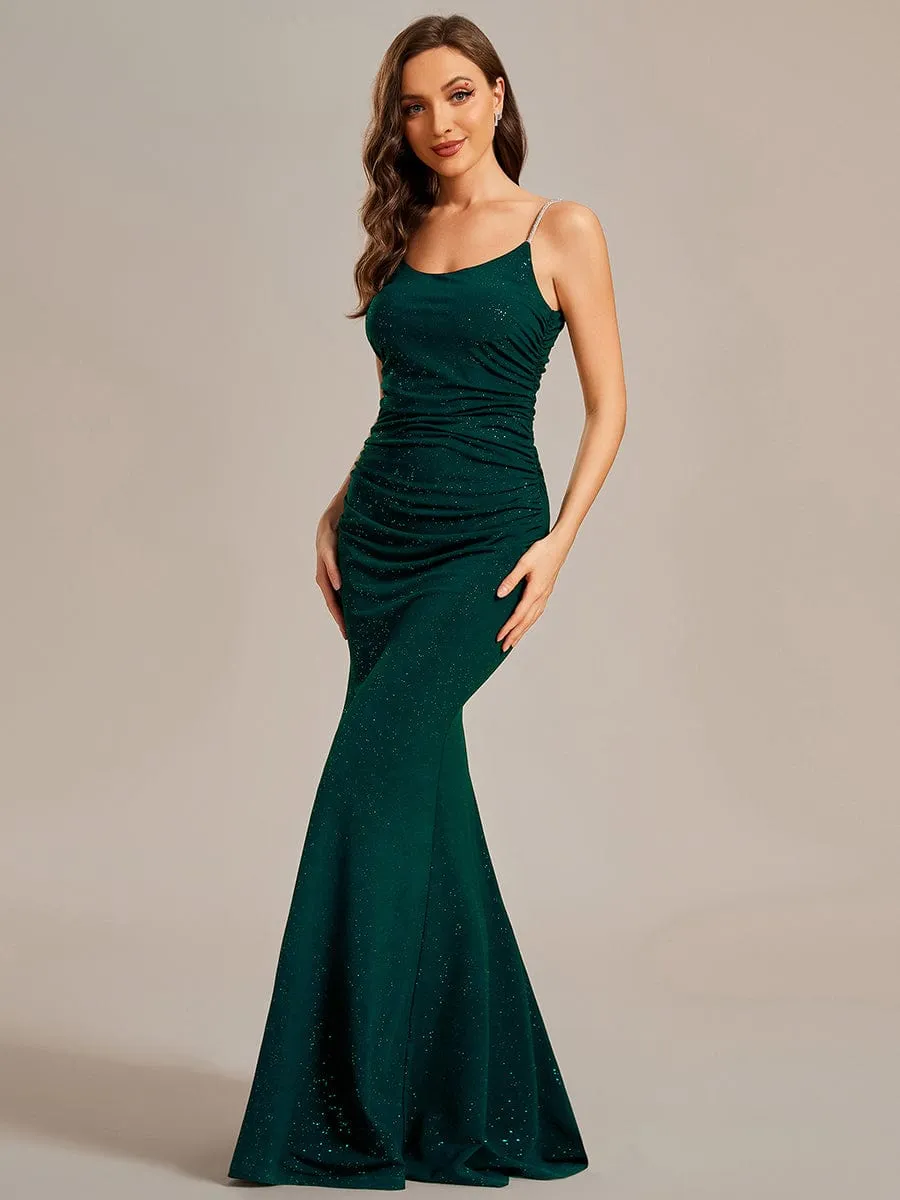 Kela low back rushed ball dress with sparkling straps in ever green Express NZ wide