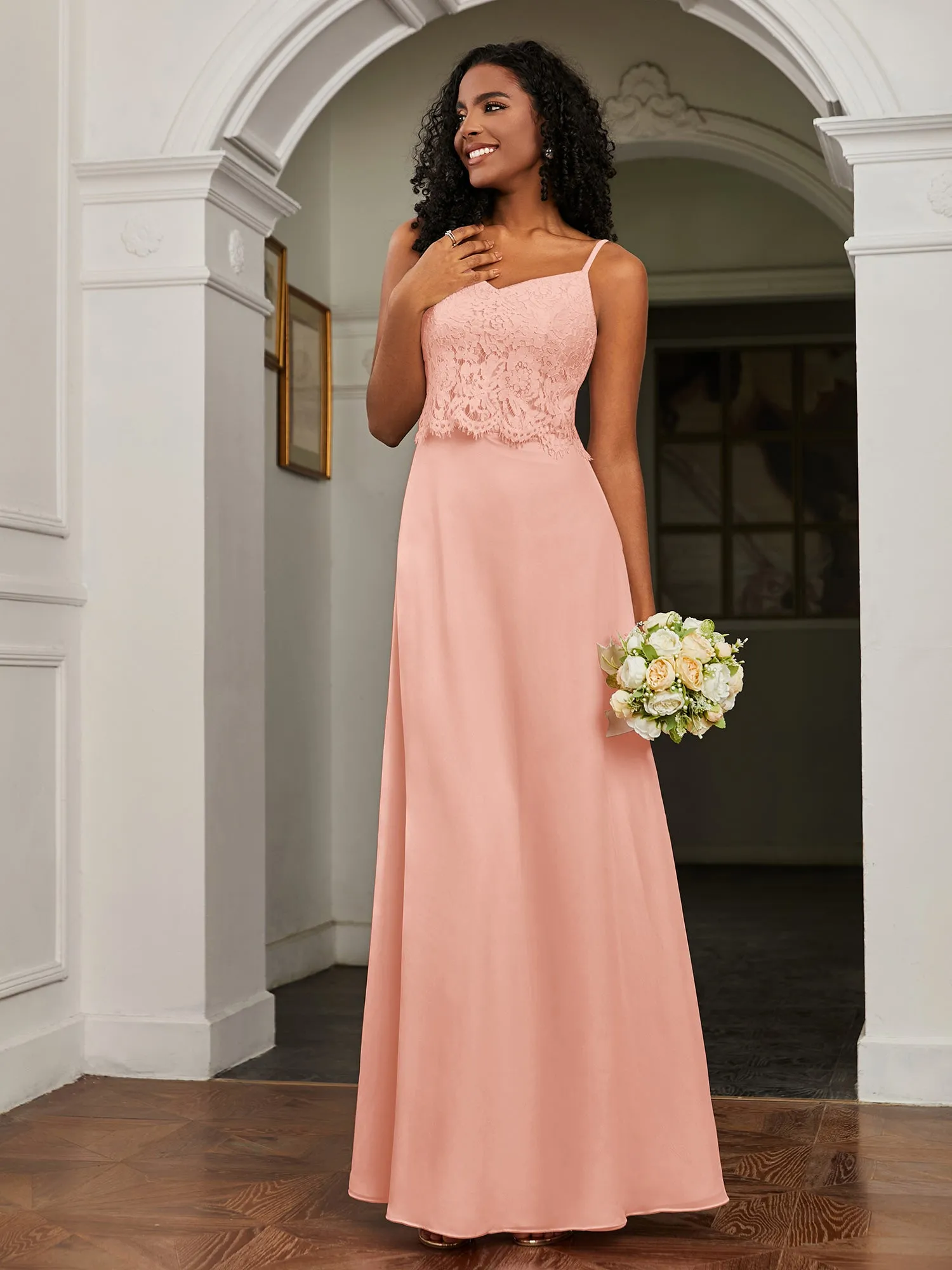 Lace Appliqued  Backless Chiffon A-Line Dress Coral