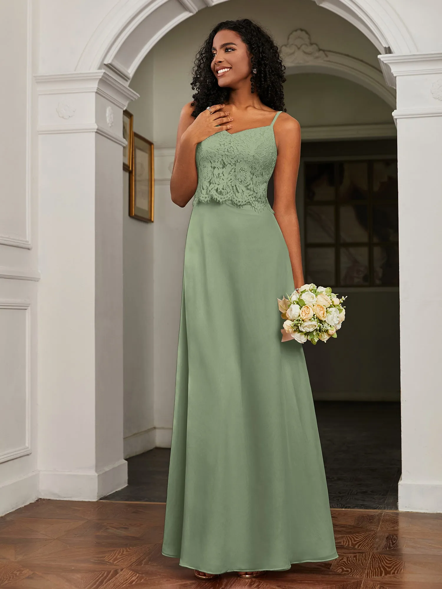 Lace Appliqued  Backless Chiffon A-Line Dress Dusty Sage Plus Size