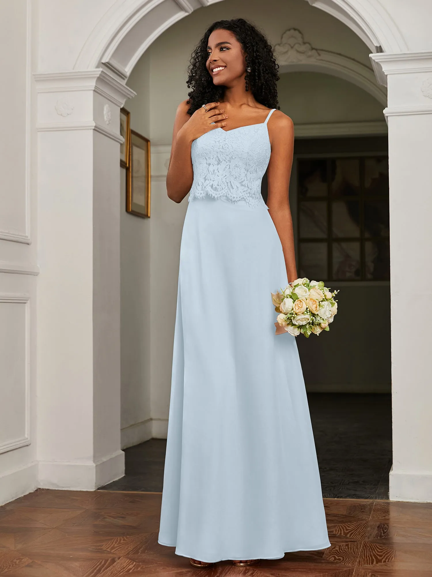 Lace Appliqued  Backless Chiffon A-Line Dress Mist