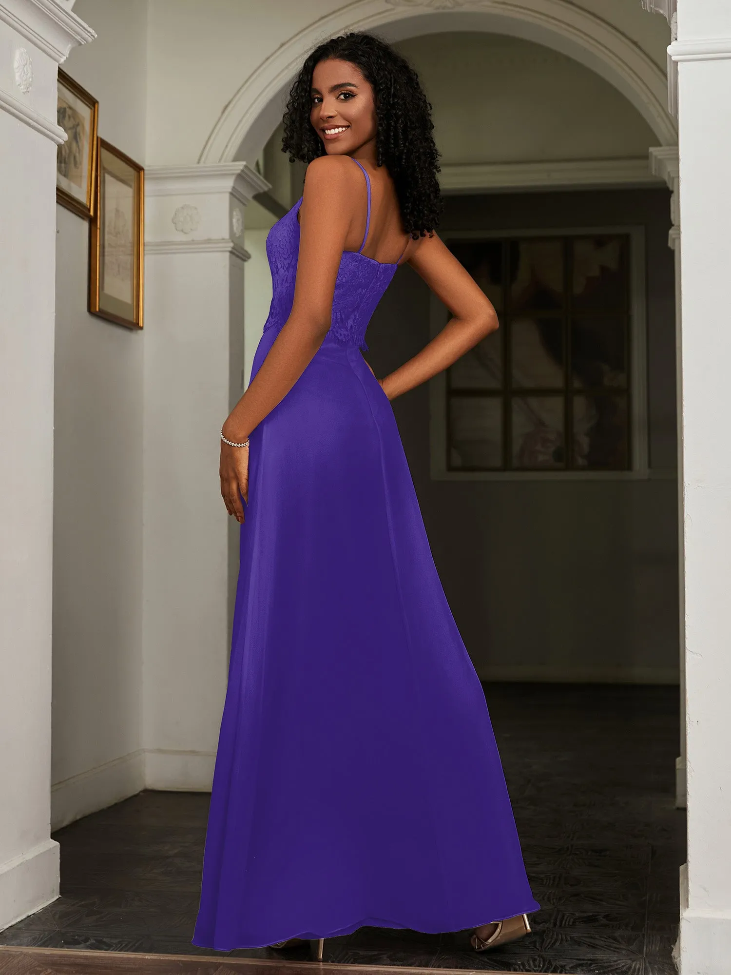 Lace Appliqued  Backless Chiffon A-Line Dress Regency